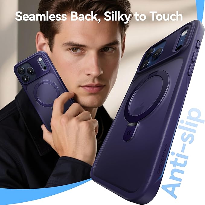 CASEKOO Ultra-Magnetic Stand for iPhone 17 Pro Case [Military Drop Protection] [Compatible with MagSafe] Shockproof Translucent Matte Slim Ring for iPhone 17 Pro Phone Case 6.3", Purple