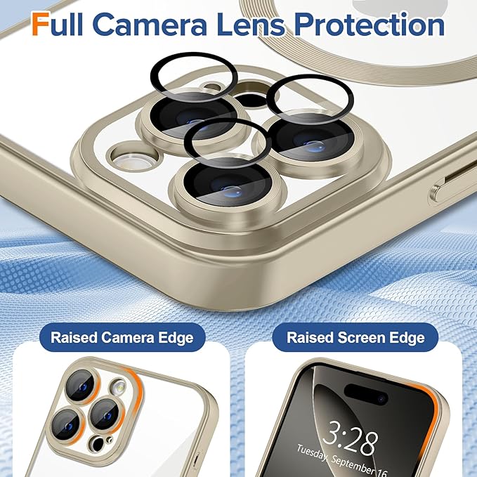 Hython Magnetic Clear for iPhone 16 Pro Max Case with Camera Lens Protector [Compatible with MagSafe] Plating Edge Slim Soft TPU Cover Protective Phone Case for iPhone 16 Pro Max 6.9", Matte Gray