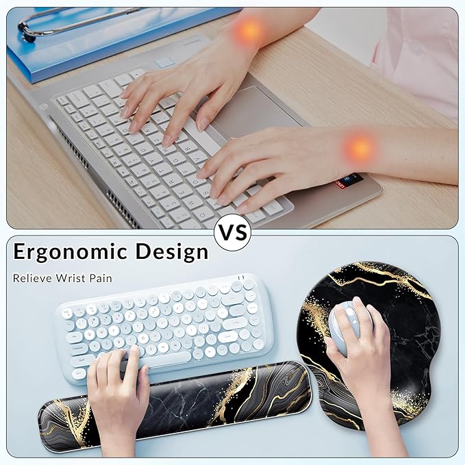 Desk Mat Set + Keyboard and Mouse Pad with Wrist Rest Support,4-in-1 Large Mousepad Computer Mats for Desktop Home & Office-Marble 3