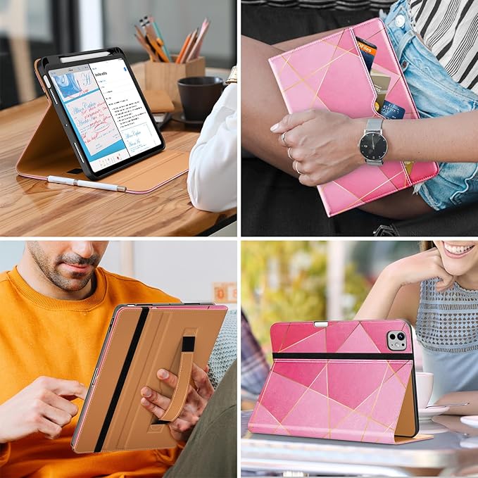 DTTO for iPad Pro 11 inch Case (M5/M4) 2025/2024, Premium Leather Business Folio Stand Cover with Pencil Holder - Auto Wake/Sleep and Multiple Viewing Angles, Abstract Polygons