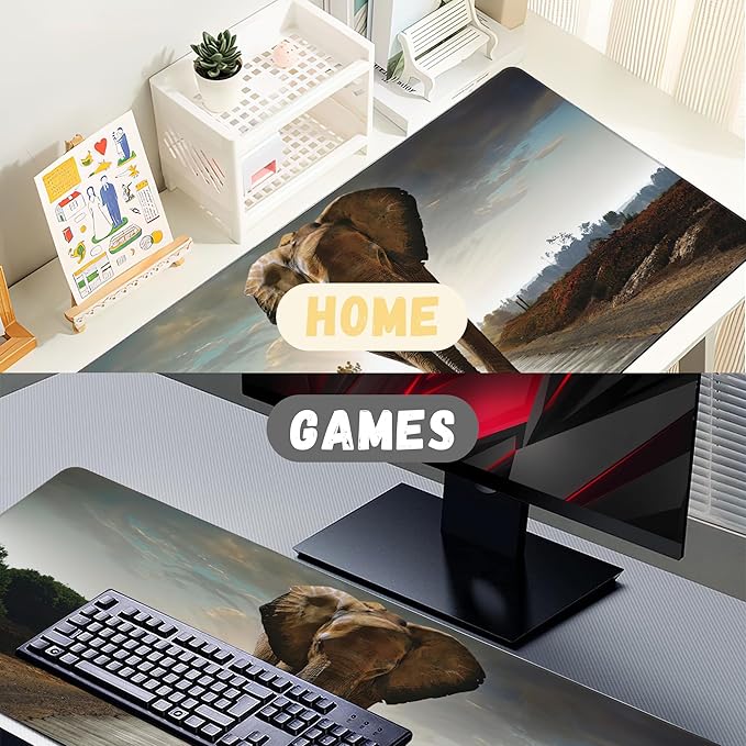 Extended Gaming Mouse Pad Elephant Walking in Road Large Mousepad with Stitched Edges,Anti-Slip Rubber Base Keyboard Mouse Mat Desk Pad for Gaming Home Office 35.4 x 15.7 inches