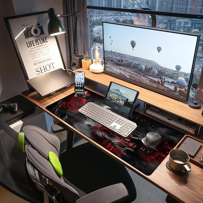 Extended Gaming Mouse Pad, Large Mouse Mat 3 mm Nature Rubber Base Mousepad with Stitched Edges, Non-Slip Desk Mat for Office Home Great Gift 31.5x11.8 Inch (Dark Canyon 5)