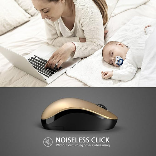 seenda Wireless Mouse for Laptop, 2.4G Noiseless Mouse with USB Receiver - Optical Tracking Portable Computer Mice for Chromebook, PC, Tablet, Windows System, 24 Months Battery Life - Black & Gold