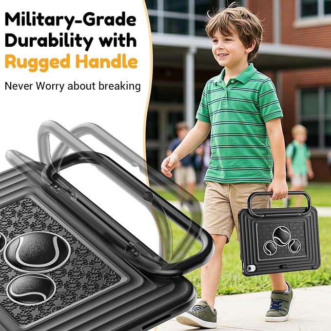 KAIJIAbox Kids Case for iPad A16 11th Generation 11 inch 2025/10th Generation 10.9” 2022- Military-Grade Rugged Drop Protection with Metal Handle/Stand, Screen Protector,Shoulder Strap-Black
