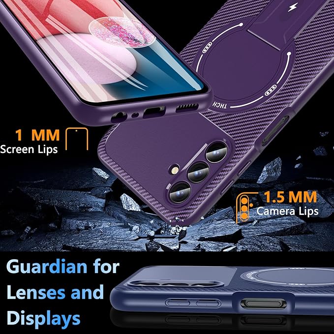 OWKEY Case Samsung Galaxy A13 5G, Magnetic Phone Case with Stand & Screen Protector, Anti-Fingerprint Shockproof Protective Case for Samsung A13 (Purple)