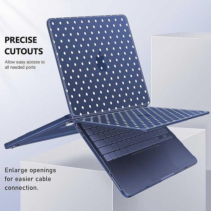 Case for 2026 MacBook Neo 13-inch Laptop with Liquid Retina Display, Release Model A3404, Sturdy Plastic Hard Shell Case + Keyboard Cover + Trackpad Film + Dust Plug, Indigo Polka Dots