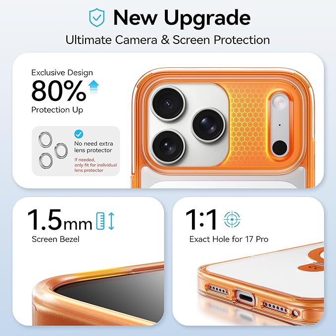 CASEKOO Official Cosmic Orange Smooth for iPhone 17 Pro Case with Ultra Magnetic Stand, Fit for MagSafe, 17FT Military Grade Protection, Transparent Slim Cover for iPhone 17 Pro 6.3'', Orange