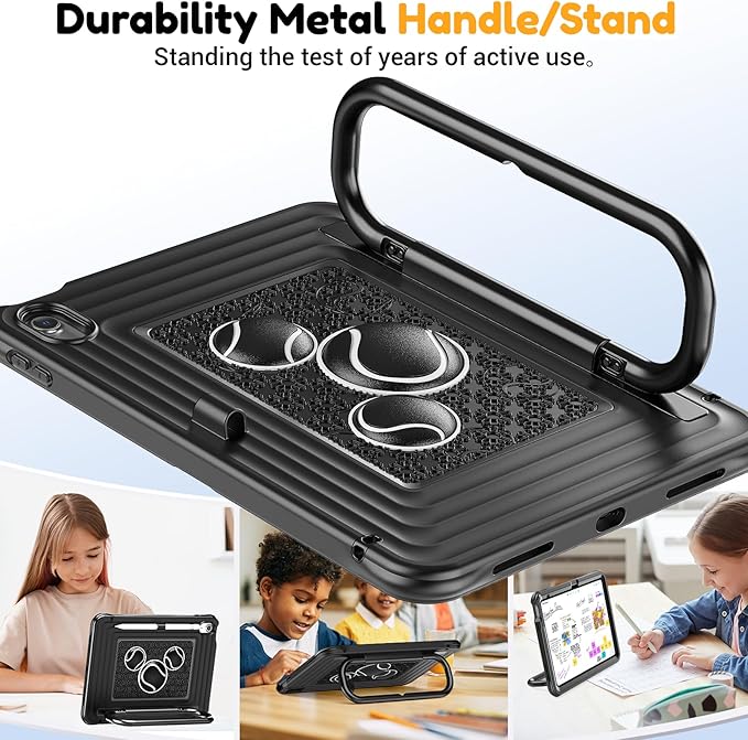 KAIJIAbox Kids Case for iPad A16 11th Generation 11 inch 2025/10th Generation 10.9” 2022- Military-Grade Rugged Drop Protection with Metal Handle/Stand, Screen Protector,Shoulder Strap-Black