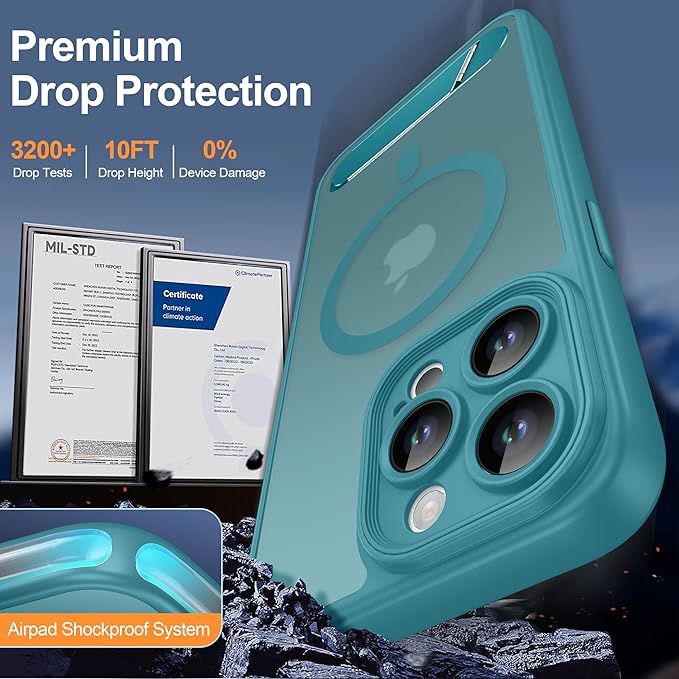 Magnetic Compatible with iPhone 15 Pro Max Case, [Built-in Kickstand][Full Camera Protection][Compatible with MagSafe][Anti-Fingerprint] Shockproof Phone Case for iPhone 15 Pro Max 6.7",Lake Blue
