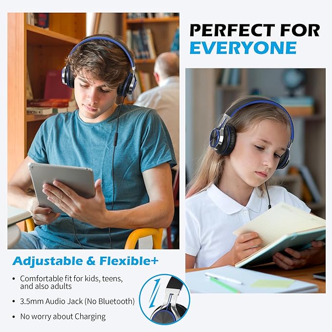AILIHEN C8 Kids Headphones Wired, On-Ear Headphones with Microphone and Volume Control Foldable Corded Stereo 3.5mm Headset for School Teens Smartphones Chromebook Laptop Tablets Travel (Black Blue)