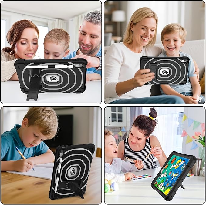 SIBEITU Case for iPad (A16) 11th 11-inch 2025/ 10th Generation 10.9-inch 2022 with Pencil Holder & Stand, Shockproof Heavy Duty Military Grade Protective Cover for iPad 11th/ 10th Gen (Black +Grey)