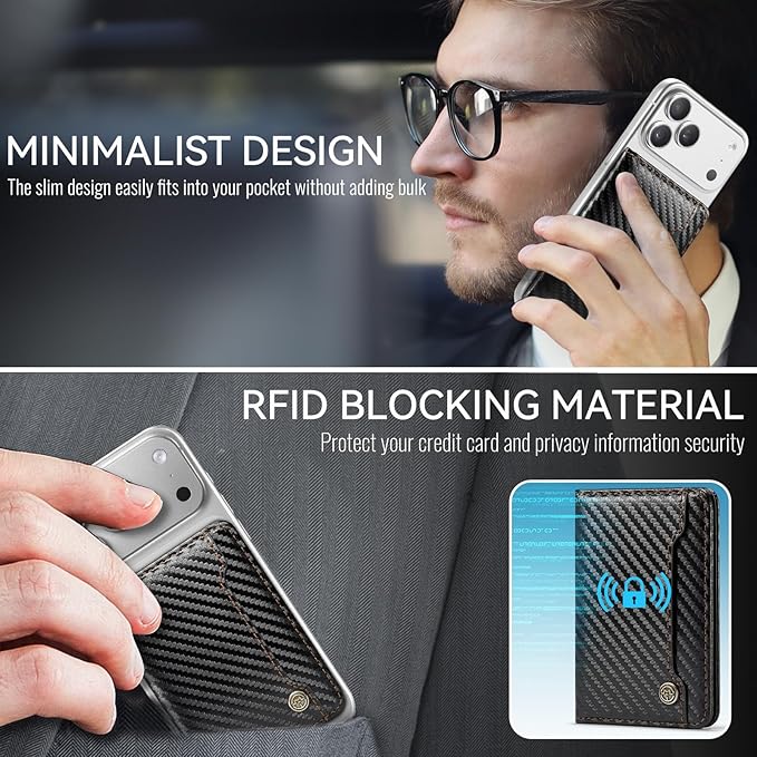 Vinich for Magsafe Wallet Magnetic RFID Blocking Card Holder Compatible with MagSafe Phones and Cases, Strong Magnet Minimalist Phone Wallet for iPhone 17/16/15/14/13/12/Pro/Max/Plus/Air, Carbon Black