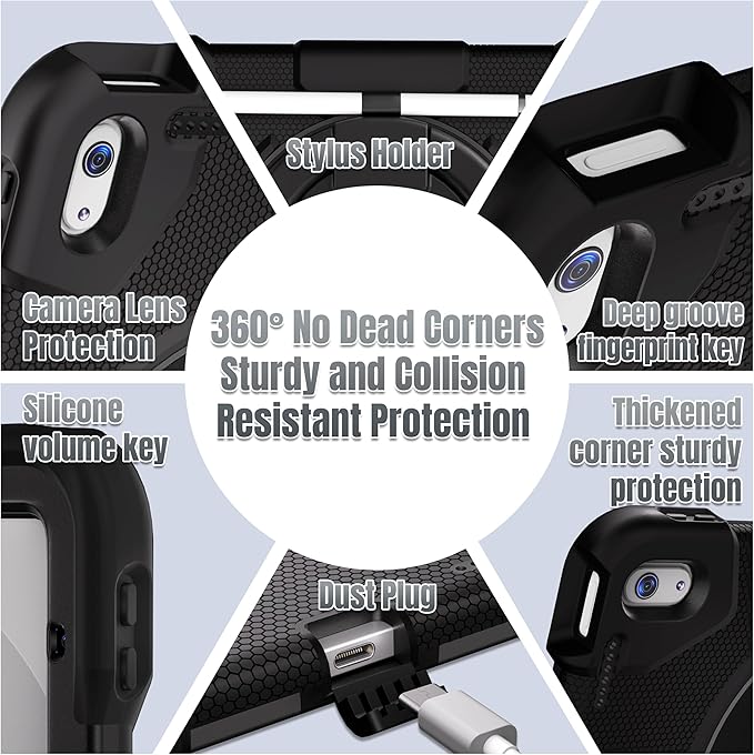 Andnary Case for iPad (A16) 11th /10th Generation 11/10.9 Inch 2025/2022 with Screen Protector/360° Rotate Stand/Shoulder Strap/Pencil Holder, Shockproof iPad 11th/10th Gen Cover (Black)