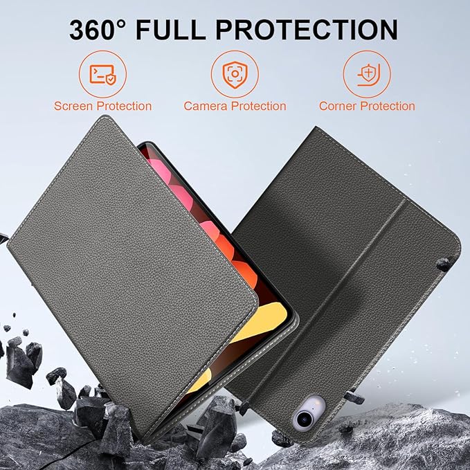 Case for iPad mini 7 (A17 Pro) 2024, iPad mini 6th Generation 2021, Leather Protective Shockproof Smart Cover Adjustable Stand - Auto Wake/Sleep and Multiple View Angles, Dark Gray