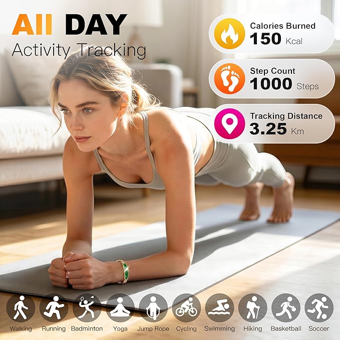 Smart Bracelet for Women, Stylish Jewelry Fitness Tracker with Heart Rate & Sleep Monitor, Waterproof Activity Tracker Watch with App for iOS & Android
