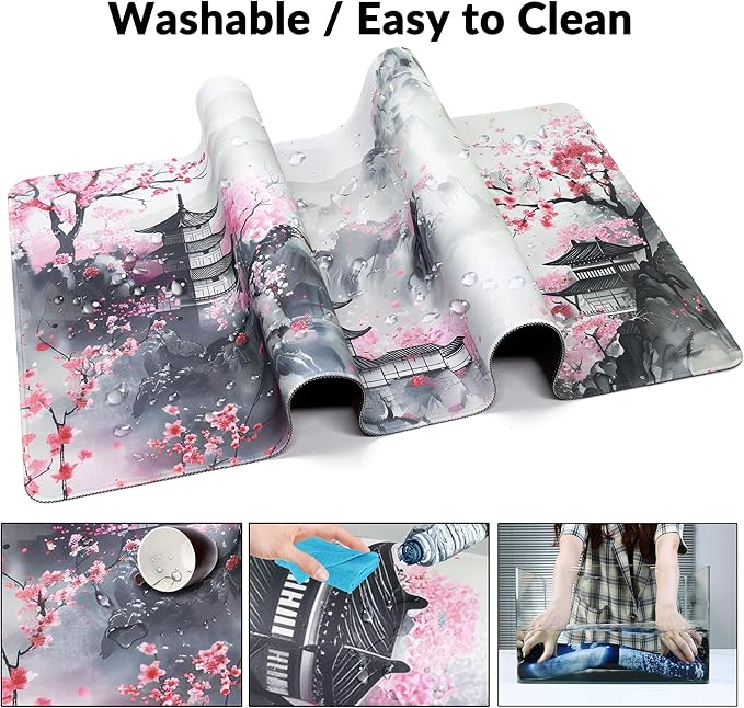 Large Gaming Mouse Pad with Coaster, Desk Matt for Desktop, Desk Pad, Mouse Pads Mat, Stitched Edges Big Extended Mousepad for Computer Keyboard Laptop Office Decor, 31.5'' x15.6''-Japanese Anime