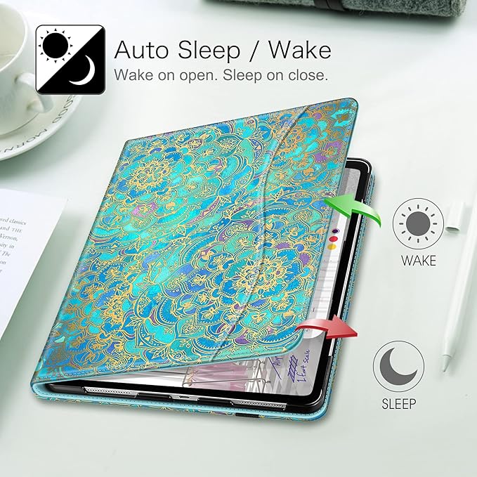 Fintie Folio Case for iPad Pro 12.9" 6th Generation 2022, Multi-Angle Smart Stand Cover w/Pencil Holder & Pocket, Also Fit iPad Pro 12.9 2021 5th & 2020 4th & 2018 3rd Gen, Shades of Blue