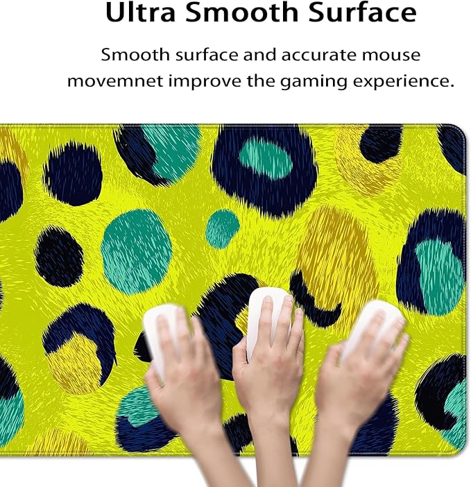 35.4 x 15.7 in, XXL Large Mouse Pad for Desk, Extended Keyboard Mouse Mat for Computer Office, Big Mouse pad with Stitched Edges, Gaming Pc-Abstract Leopard Print Light Green