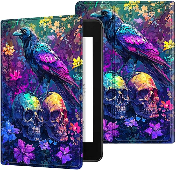 for All-New 6" Kindle 11th Generation 2024/2022 Release E-Reader Case, Slim Kickstand Stand Leather Smart Cover with Auto Wake/Sleep, Skull Purple Eagle
