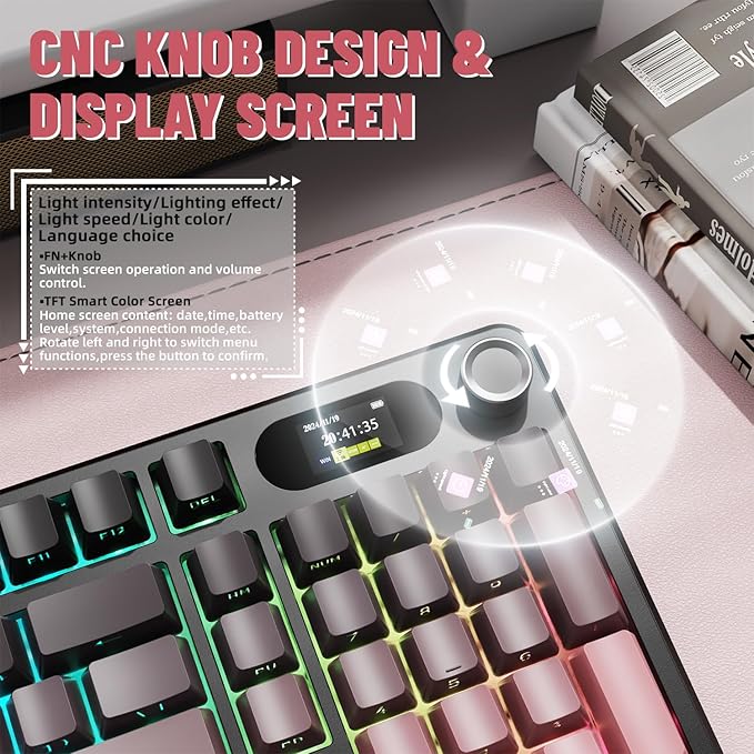 MAMBASNAKE Attack Shark X98 Pro Wireless Mechanical Keyboard with Screen & Knob, 2.4G/USB-C/BT5.0 Gasket Hot Swappable Creamy Keyboard102 Keys, Web Driver RGB Gaming Keyboard for PC/Mac/PS4/Xbox