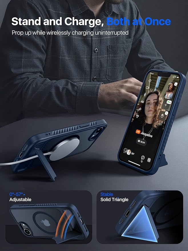 Eastinbox Magnetic for iPhone 17e & iPhone 16e Case with Stand [Compatible with MagSafe] [Built-in Invisible Kickstand] Matte Back Protective Phone Case for iPhone 17 e/16 e 6.1", Matte Blue