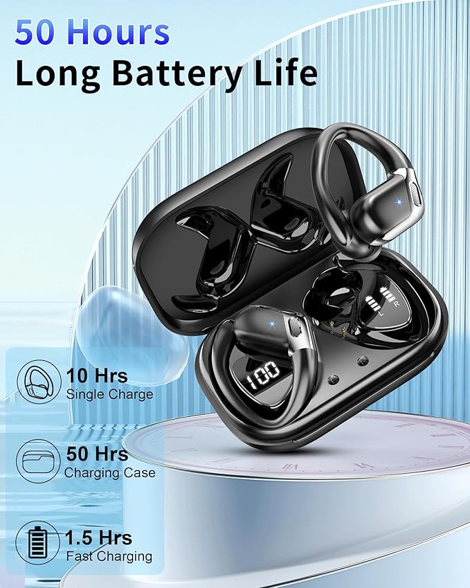 Wireless Earbuds, 2026 Bluetooth 5.4 Headphones Sport, Bluetooth Earbuds with ENC Noise Canceling Mic, 50H Stereo Wireless Headphones IP7 Waterproof with Earhooks, Dual LED Display for Workout/Running