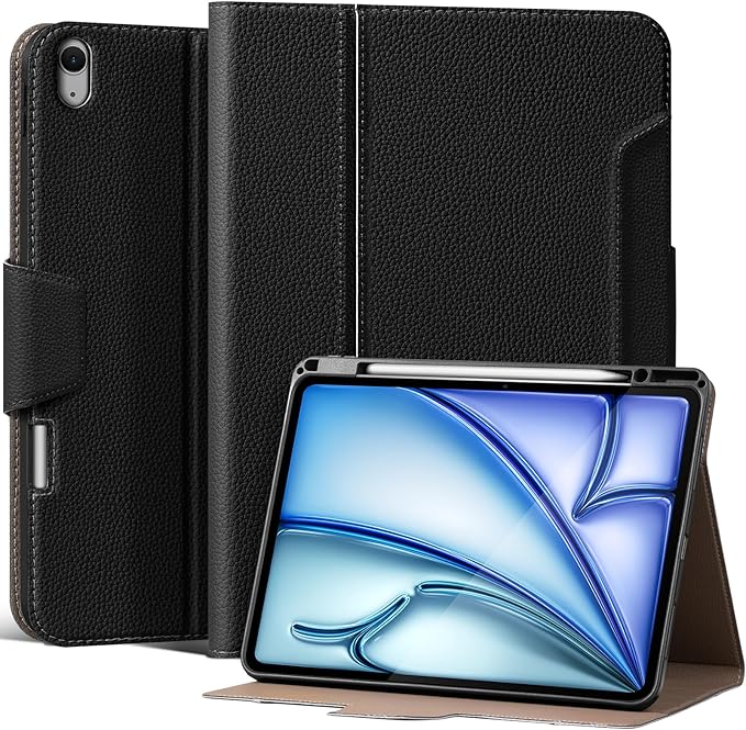for iPad Air 13 inch Case 2024/2025/2026 M4/M3/M2 Model, Premium Smart Folio Cover with Auto Wake/Sleep, Apple Pencil 2 Holder, Multi-Angle Stand and Secure Buckle Closure (Black)