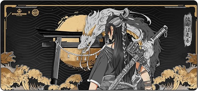 Starforge - Golden Dragon Gaming Desk Mat – Large Extended Mouse & Keyboard Pad