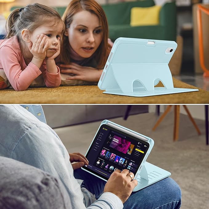 VIKESI Case for iPad mini 7 (A17 Pro) and iPad mini 6,Multiple Angles Magnetic Stand Cover,Shockproof Soft Back,Pencil Holder,and Auto Sleep/Wake,Ice Blue