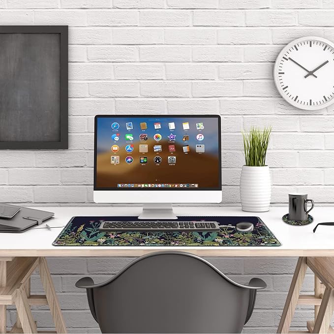 Large Gaming Mouse Pad, AIMSA Extended Mouse Pad with Stitched Edge, XL Keyboard Mouse Mat Non-Slip Rubber Base Desk Pad 31.5x15.7inch for Office Home Game Work -Flowers Plants