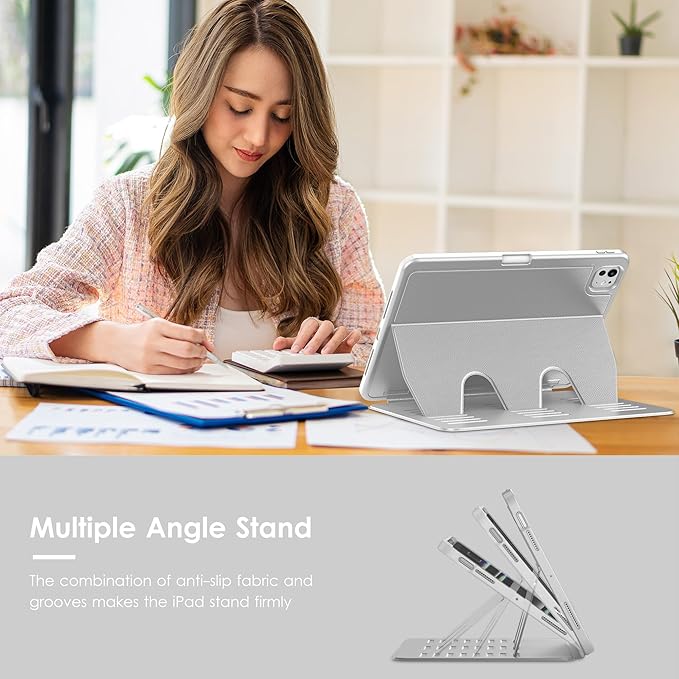 VIKESI Case for iPad Pro 11 inch (M5/M4) 2025/2024,Multiple Angles Magnetic Stand Cover,Shockproof Back,Pencil Holder,and Auto Sleep/Wake,Gray