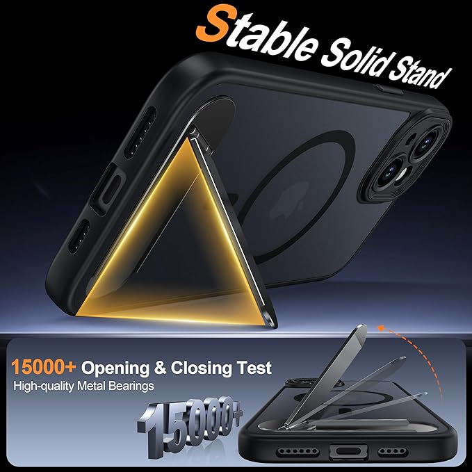 Magnetic Compatible with iPhone 15 Plus Case, [Built-in Kickstand][Full Camera Protection][Compatible with MagSafe][Anti-Fingerprint] Shockproof Phone Case for iPhone 15 Plus 6.7" Black