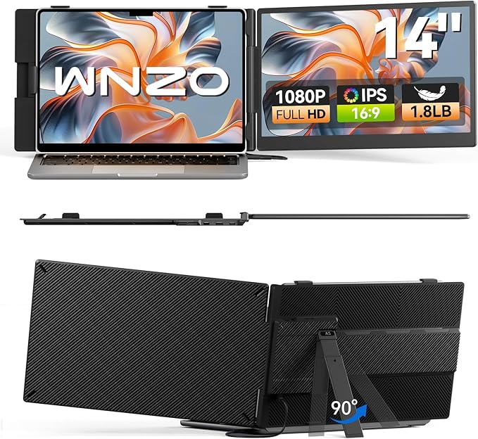Laptop Screen Extender 1.8lbs 14.1" - Ultra-Light & Ultra-Slim 1080P FHD IPS Dual Portable Monitor for 13"-17.3" Laptops Plug & Play Travel Extra Screen Compatible with Wins/Mac/Android/Chrome
