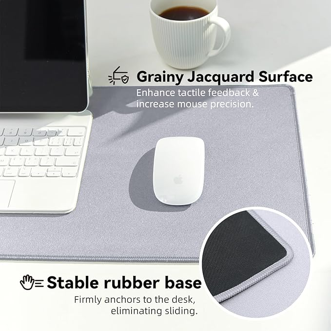 Reniteco Waterproof Large Gaming Mouse Pad with Durable Stitched Edges, Non-Slip Rubber Base, Grainy Jacquard Mouse Mat Desk Pad for Home Office Gaming, 35.4''x15.7''x0.12'', Matte Light Gray
