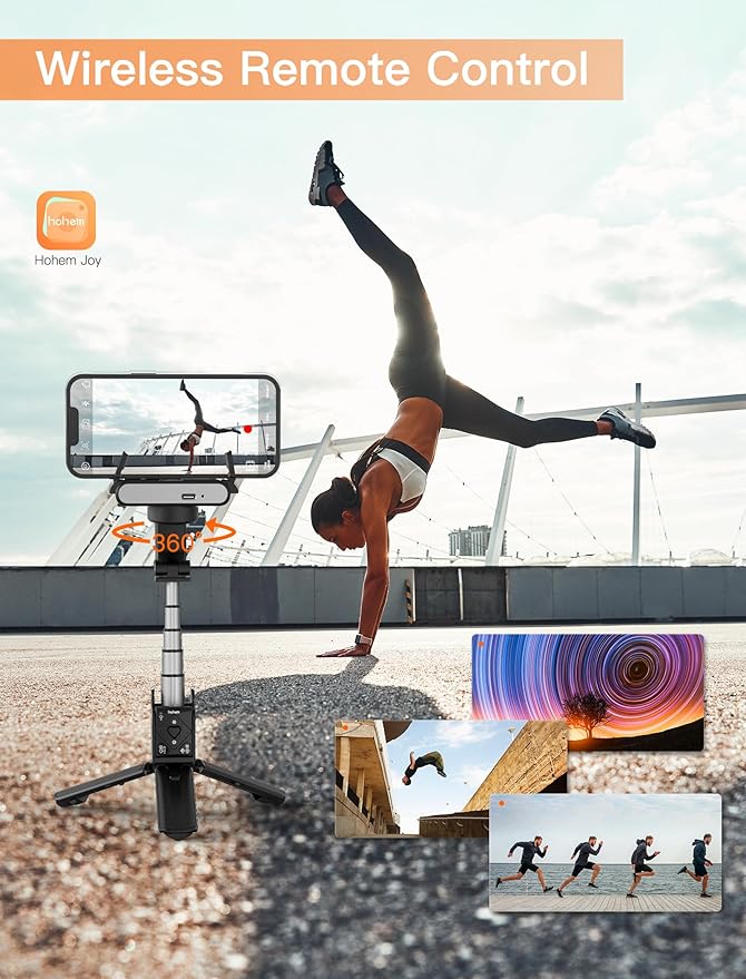 hohem iSteady Q Gimbal Stabilizer for Smartphone, 1 Axis Selfie Stick Tripod with Face Tracking, 360° Rotation, 4 in 1 Portable Phone Tripod w/Extendable Stick for iPhone 14/Android Video Recording