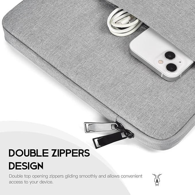 Laptop Sleeve Case 15.6 16 inch, Shockproof Protective Computer Carrying Cover with Accessory Pocket, Water-Resistant Travel Laptop Bag for HP, Dell, Lenovo, Acer, ASUS, Chromebook -Grey