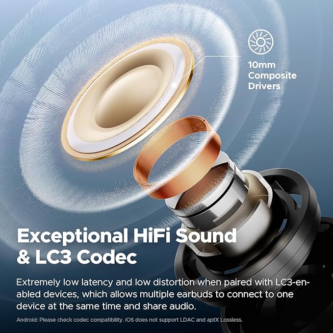 SoundPEATS Air5 Pro Hi-Res Wireless Earbuds, LDAC & aptX Lossless, 10mm Hi-Fi Driver, Snapdragon Sound, Adaptive ANC, 37H Battery, BT 5.4, IPX5 Waterproof, Multipoint Connection