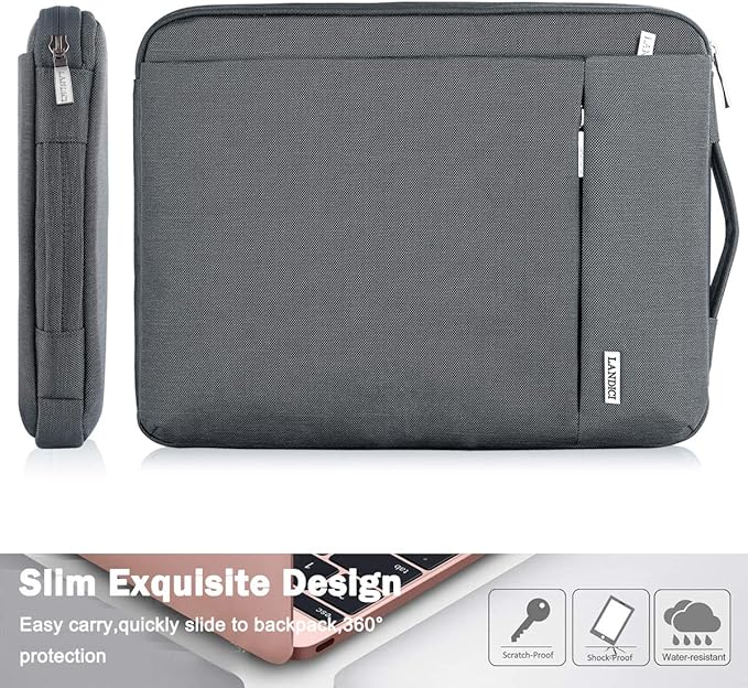 LANDICI 360° Protective Laptop Sleeve 11.6 Inch for Surface Pro 7 8 9/Laptop Go 2 3, MacBook Air 11, Small Computer Bag Carrying Case for 11-12 Inch Chromebook, Slim, Shockproof, Waterproof, Grey