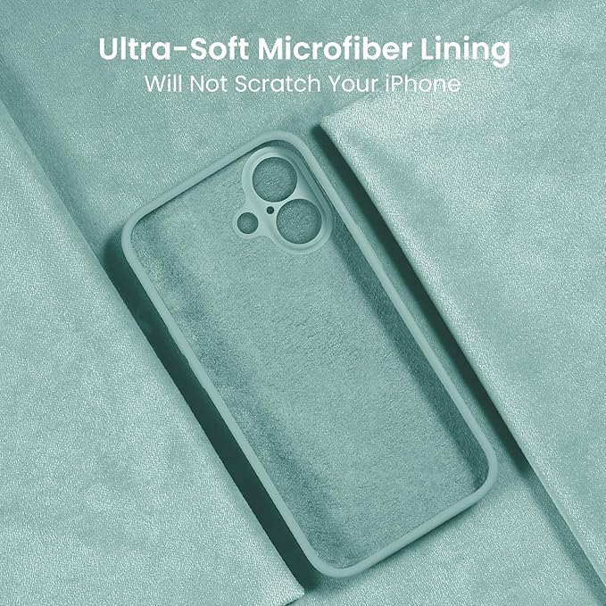 FireNova Designed for iPhone 16 Case, Silicone Upgraded [Camera Protection] Phone Case with [2 Screen Protectors], Soft Anti-Scratch Microfiber Lining Inside, 6.1 inch, Mint Green