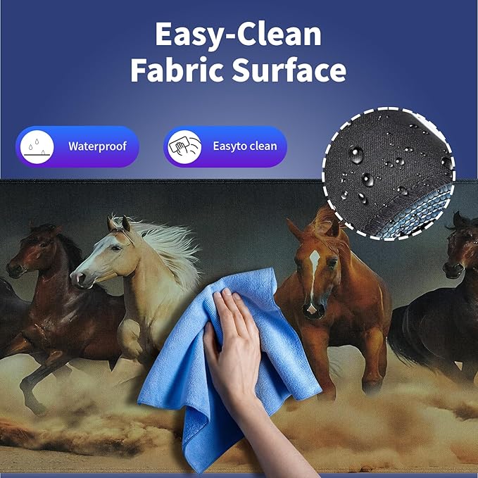 Wknoon. Extra Large Gaming Mouse Pad (31.5" x 11.8") with Durable Stitched Edges – Galloping Horses in The Sand Magnificent Scene, Running Animals Equine Themed Extended XXL Desk Mat
