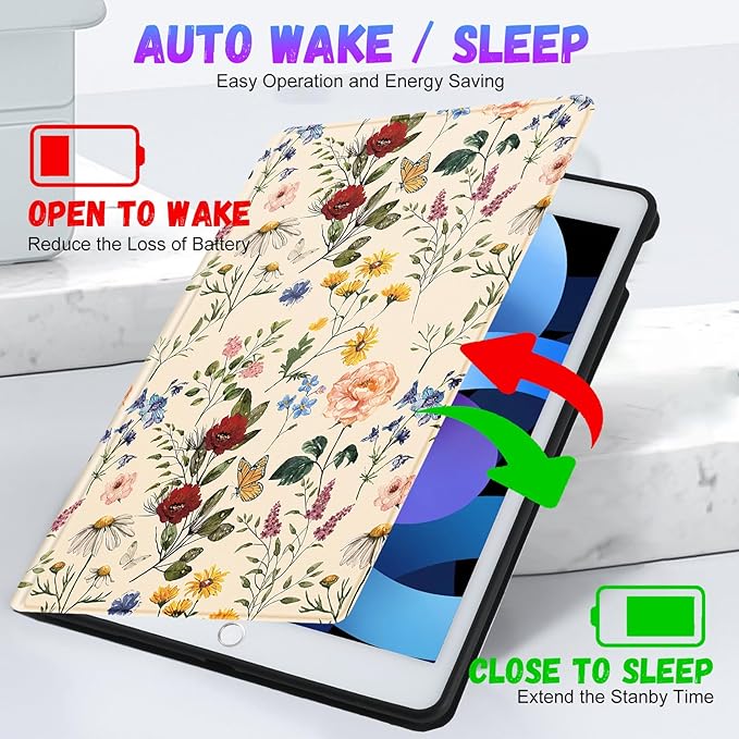 Uppuppy for iPad 5th/6th Generation Case, for Apple iPad Air 1st/2nd Gen, for iPad Pro 9.7 Inch Case Cute Women Girls Girly Vintage Folio Flowers Floral Design Cover for iPad 5/6, Air 1/2, Pro 9.7