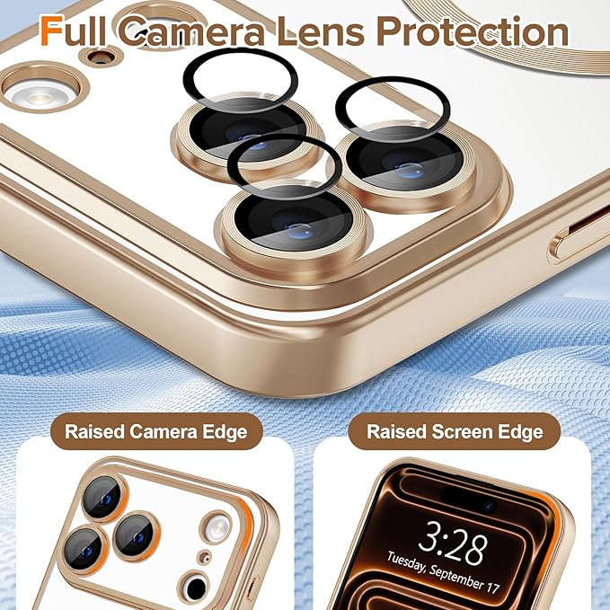 Hython Magnetic Clear for iPhone 17 Pro Max Case with Camera Lens Protector [Compatible with MagSafe] Plating Edge Slim Soft TPU Cover Protective Phone Case for 17 Pro Max 6.9", Matte Desert Brown