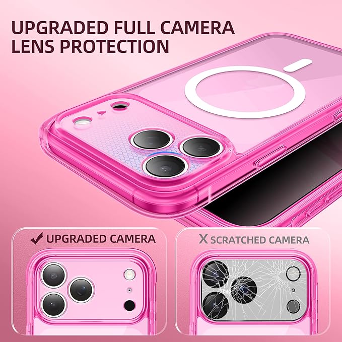 BERFY for iPhone 17 Pro Case, Compatible with MagSafe, Built-in Privacy Screen Protector, Camera Protection, Shockproof Full Body Phone Case 6.3", Clear Bright Pink
