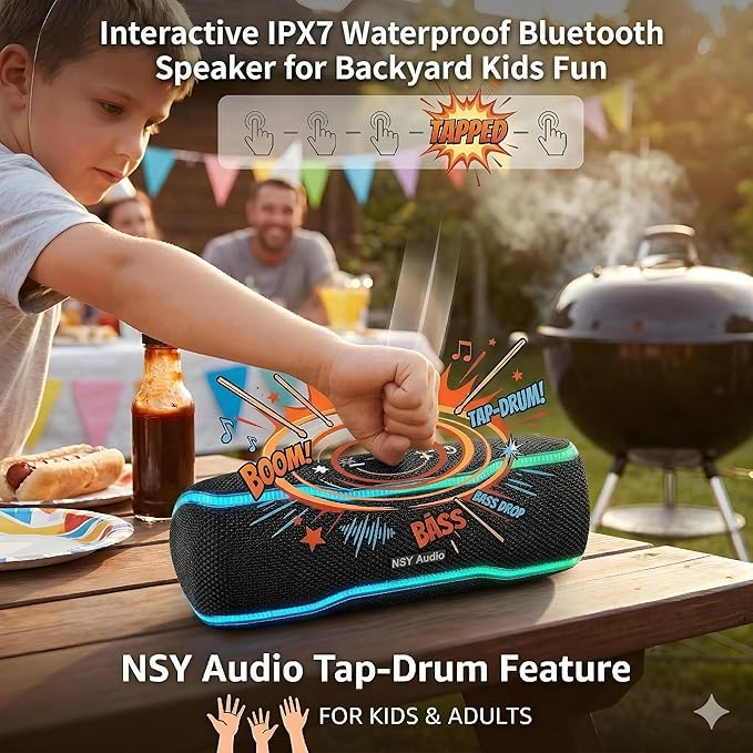 IPX7 Waterproof Bluetooth Speaker, 24H Playtime, LED Lights, Wireless Outdoor Speaker for Pool, Beach, Shower, Blue