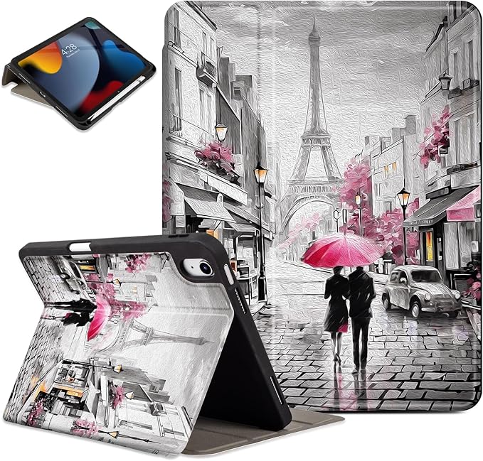 Lokigo New for iPad 10th Generation Case 2022 10.9 inch/iPad (A16) 11th Generation Case 2025 11-inch, Gray Pink Protective Multi-Viewing Stand Cover (Auto Wake/Sleep), Lovers in Paris