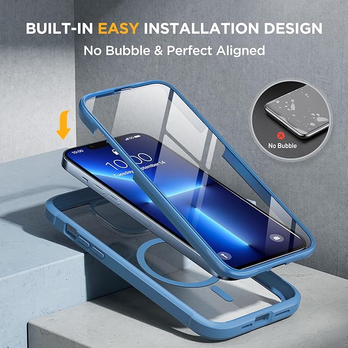 Miracase for iPhone 13 Pro Case 6.1",Full-Body Protection,Clear Bumper Case with Built-in 9H Tempered Glass Screen Protector,Military-Grade Drop Protection Outdoor Phone Case for iPhone 13 Pro,Blue