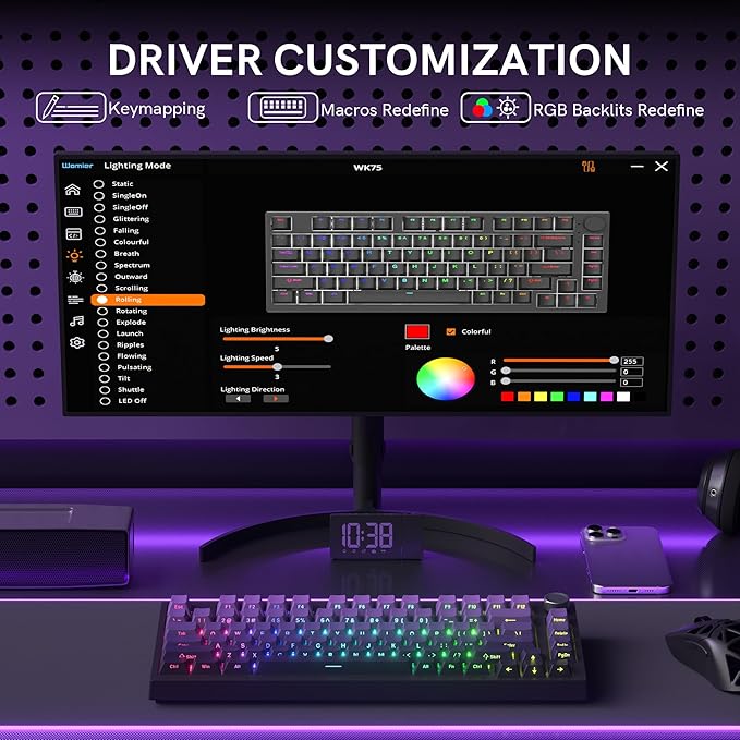 COSTOM WK75 75% Wireless Gaming Mechanical Keyboard,BT5.0/2.4GHz/USB-C, Hot Swappable Pre-lubed Custom Linear Switches,Gasket Structure,RGB Backlit Keyboard for PC/Laptop/Xbox/PS4/PS5 (Purple)