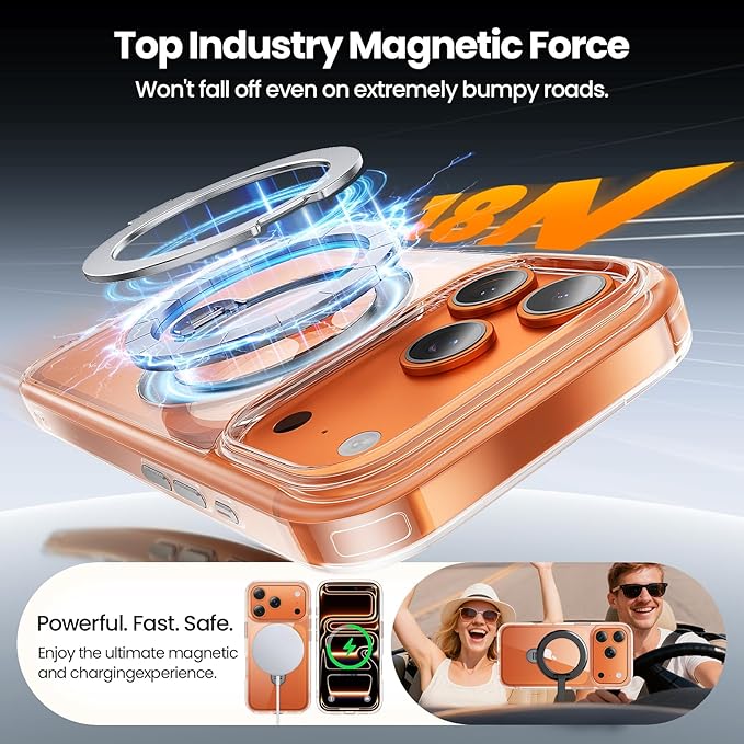 360°Ring Stand for iPhone 17 Pro Max Case with 1X Screen Protector +1X Camera Cover,Fit for MagSafe, Anti-Yellowing & Scratch-Resistant Back Phone Case for iPhone 17 Pro Max 6.9", Clear