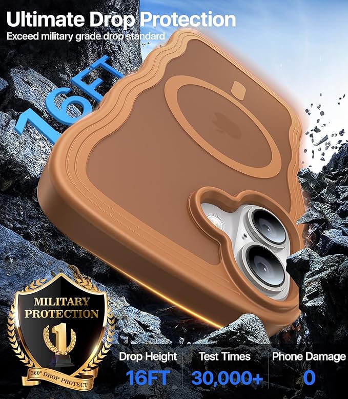 Magnetic for iPhone 16 Case,[Compatible with MagSafe][Military-Grade Drop Protection][Anti-Yellowing] Shockproof Protective Translucent Matte Cover for iPhone 16 Phone Case,Brown