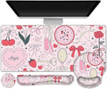 Gaming Mouse Pad, Large Desk Mat, Cute Desk Pad Protector, 4in1 XXL Mousepad + Keyboard Wrist Rest+Mouse Wrist Rest+Coaster Set with Ergonomic Desk Pad for Home Office Computer, Adorable Rose Bow